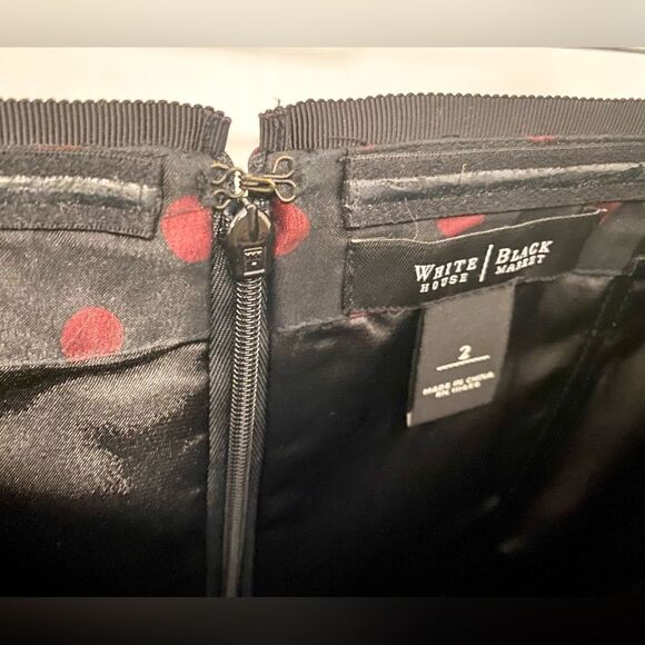 White House Black Market Strapless Elegant Black and Red Polka Dot Dress Size 2 - Picture 11 of 15